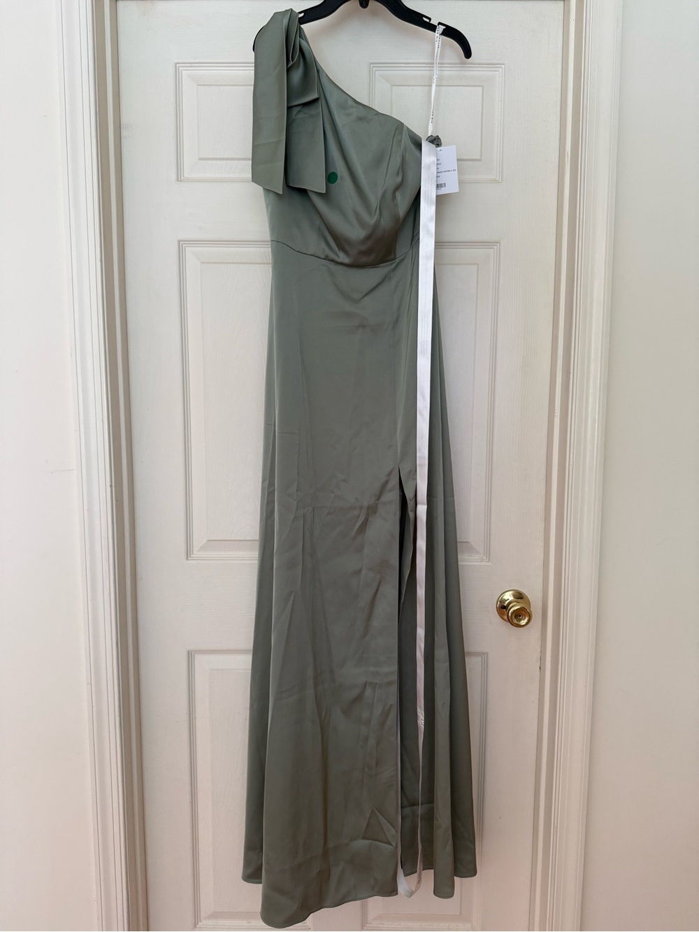 One-Shoulder Sage Green Satin Dress